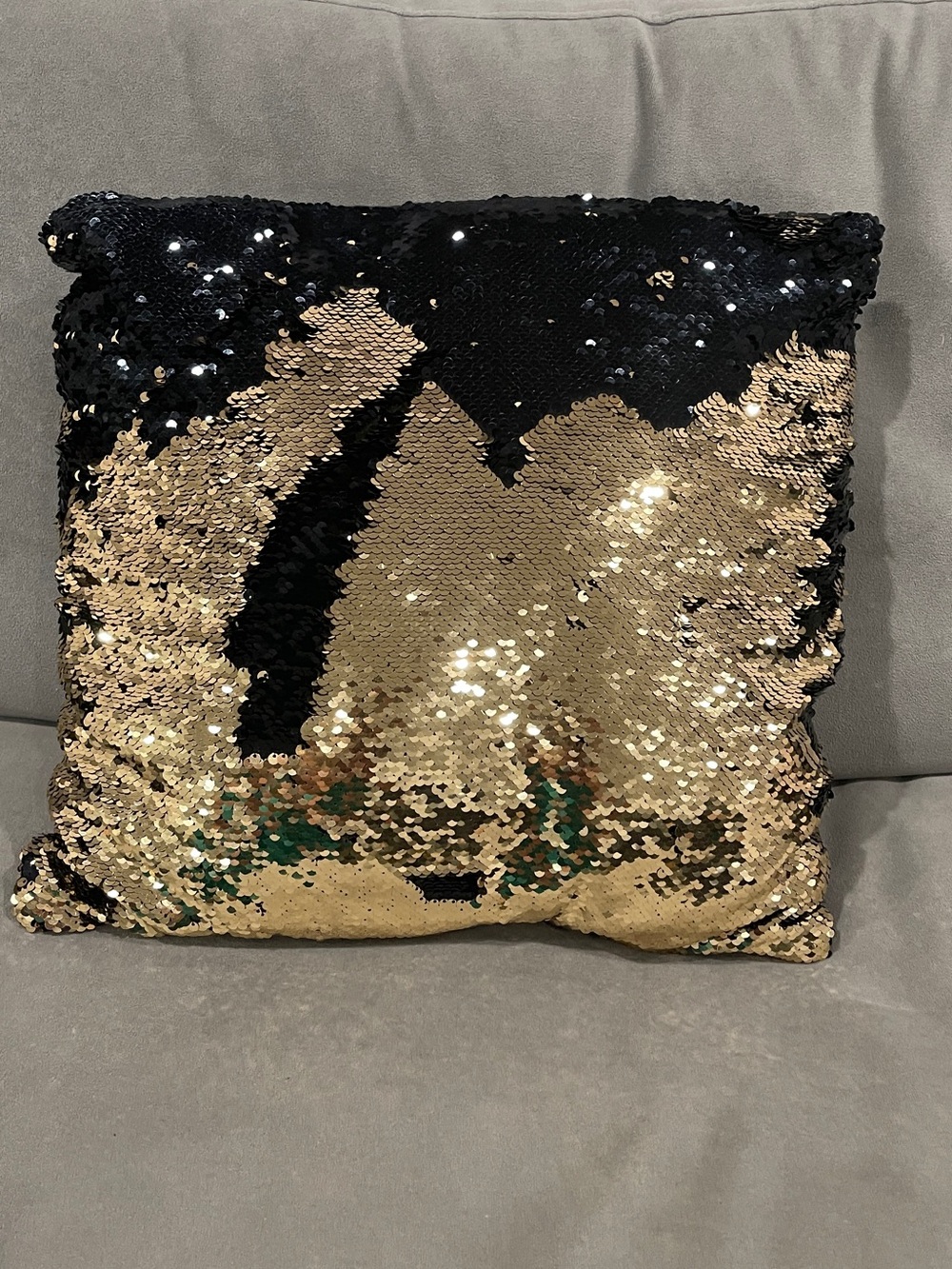 Sequin Reversible Holiday Throw Pillow - Black & Gold